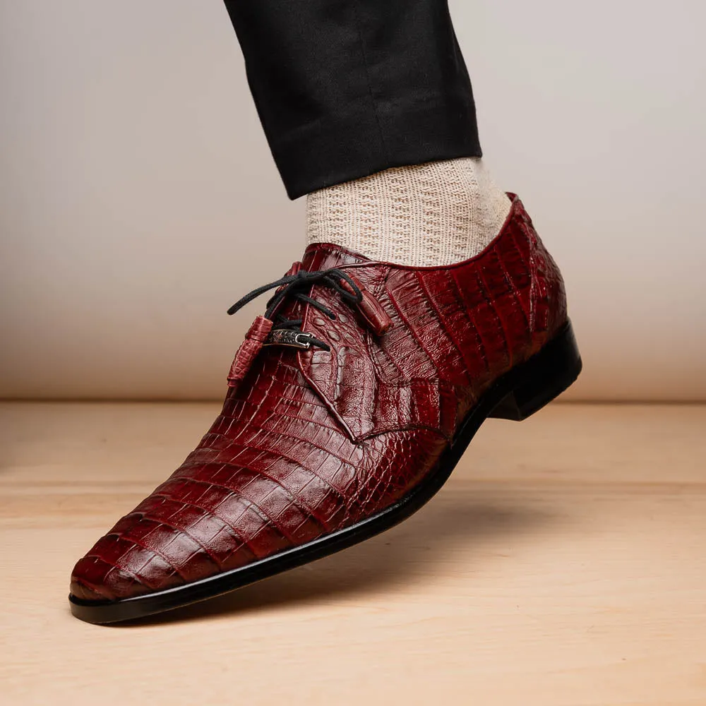 Marco Di Milano Lacio in Wine Caiman Crocodile Derby Dress Shoes