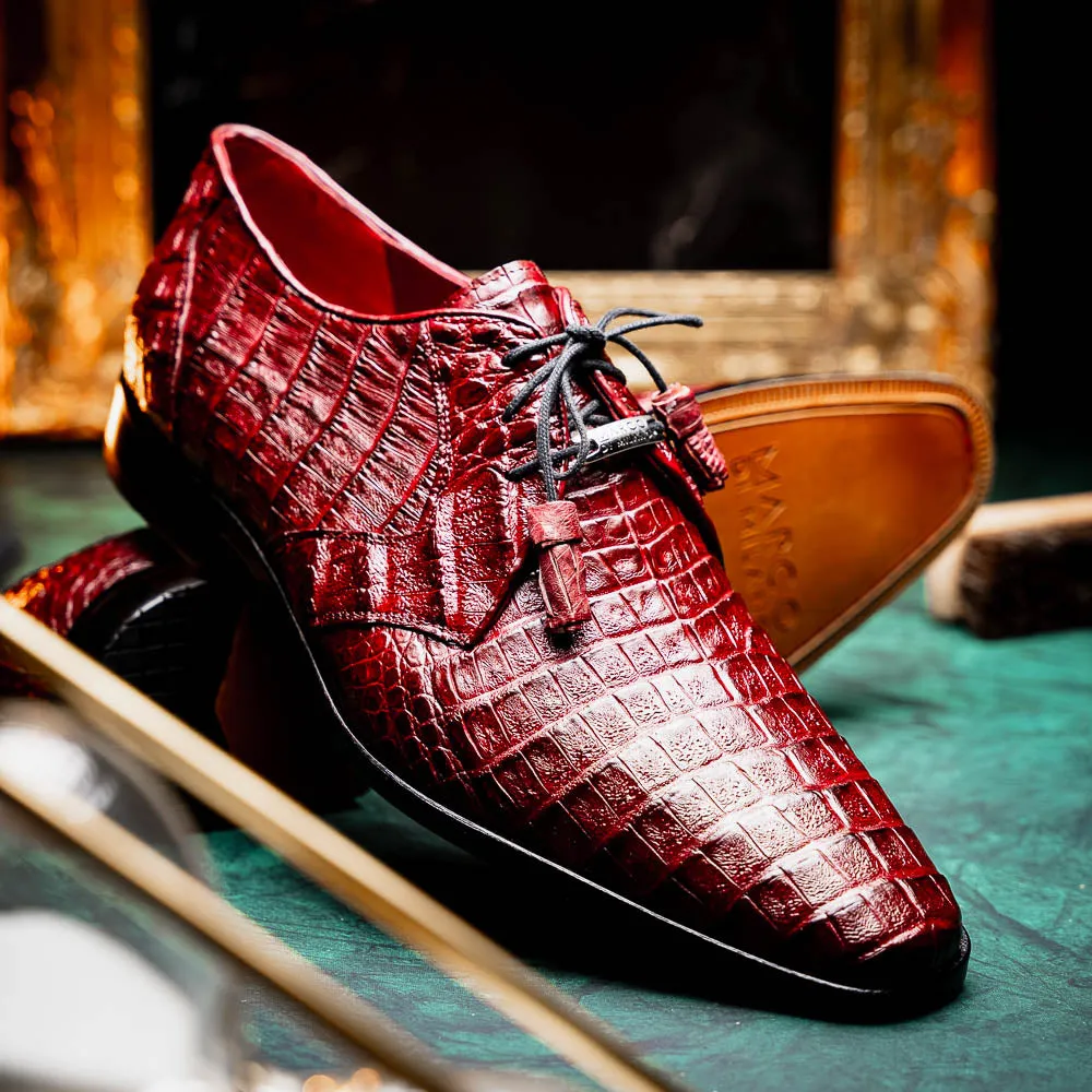 Marco Di Milano Lacio in Wine Caiman Crocodile Derby Dress Shoes