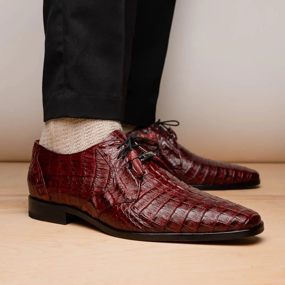 Marco Di Milano Lacio in Wine Caiman Crocodile Derby Dress Shoes