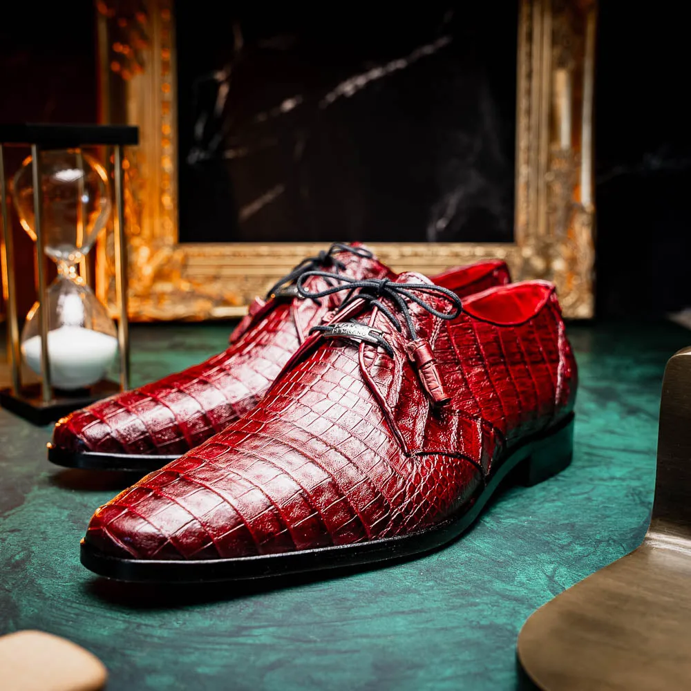 Marco Di Milano Lacio in Wine Caiman Crocodile Derby Dress Shoes