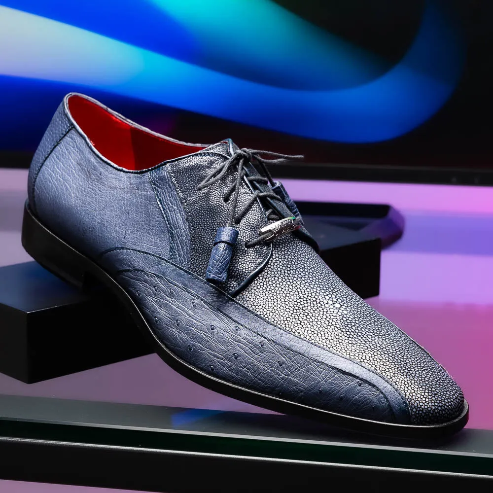 Marco Di Milano Lucca in Navy Ostrich & Stingray Derby Dress Shoes