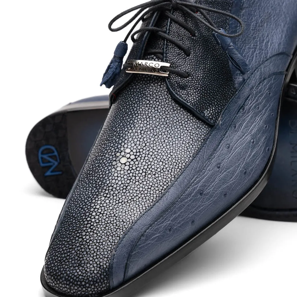 Marco Di Milano Lucca in Navy Ostrich & Stingray Derby Dress Shoes