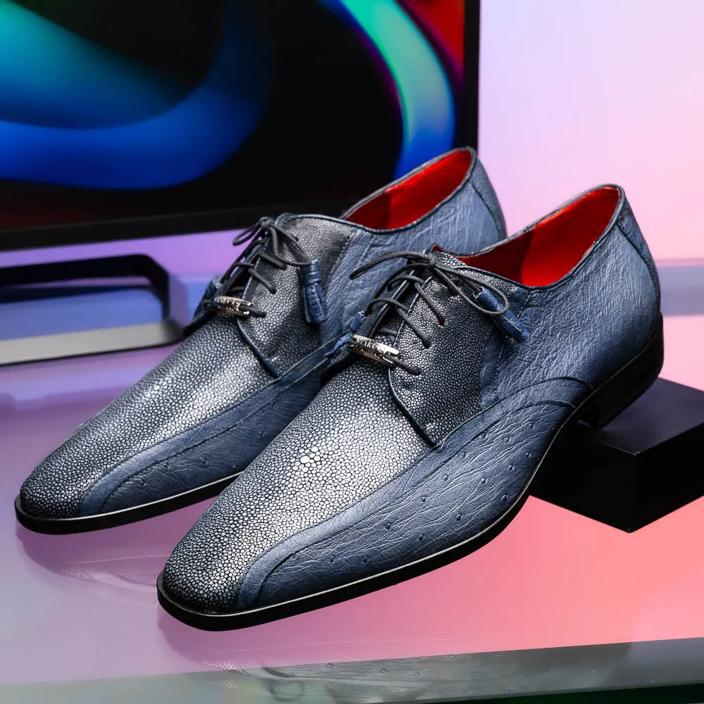 Marco Di Milano Lucca in Navy Ostrich & Stingray Derby Dress Shoes