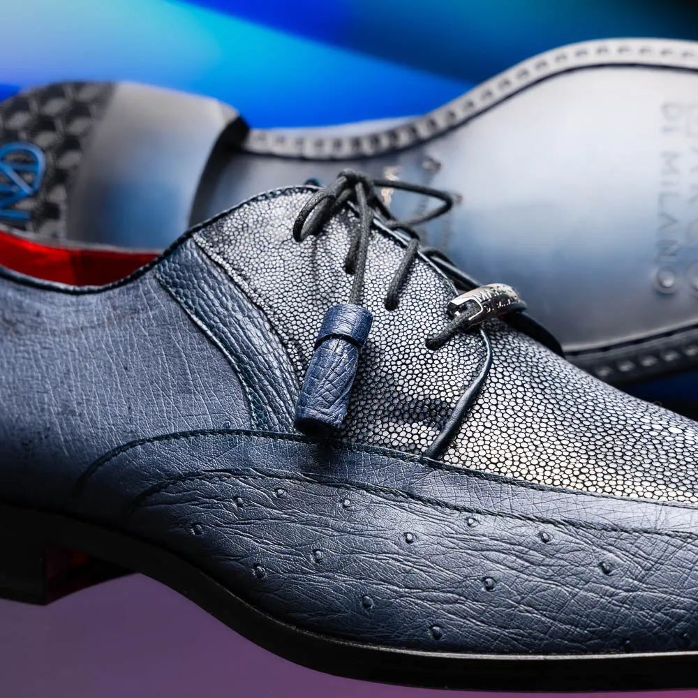 Marco Di Milano Lucca in Navy Ostrich & Stingray Derby Dress Shoes