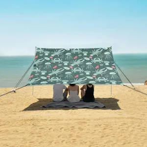 Marine Lobsters Jellyfish Crabs Beach Camping Tent Sun Shelter for Whole Family, Beach Shade Canopy with UPF50  UV Protection,Easy Set Up and Carry,Outdoor Shade for Trips, Fishing, Backyard F