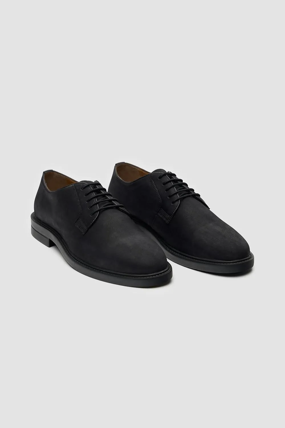 Men’s Black Suede Derby Shoes - Business Wedding Lace Up Plain Toe Dress Shoes