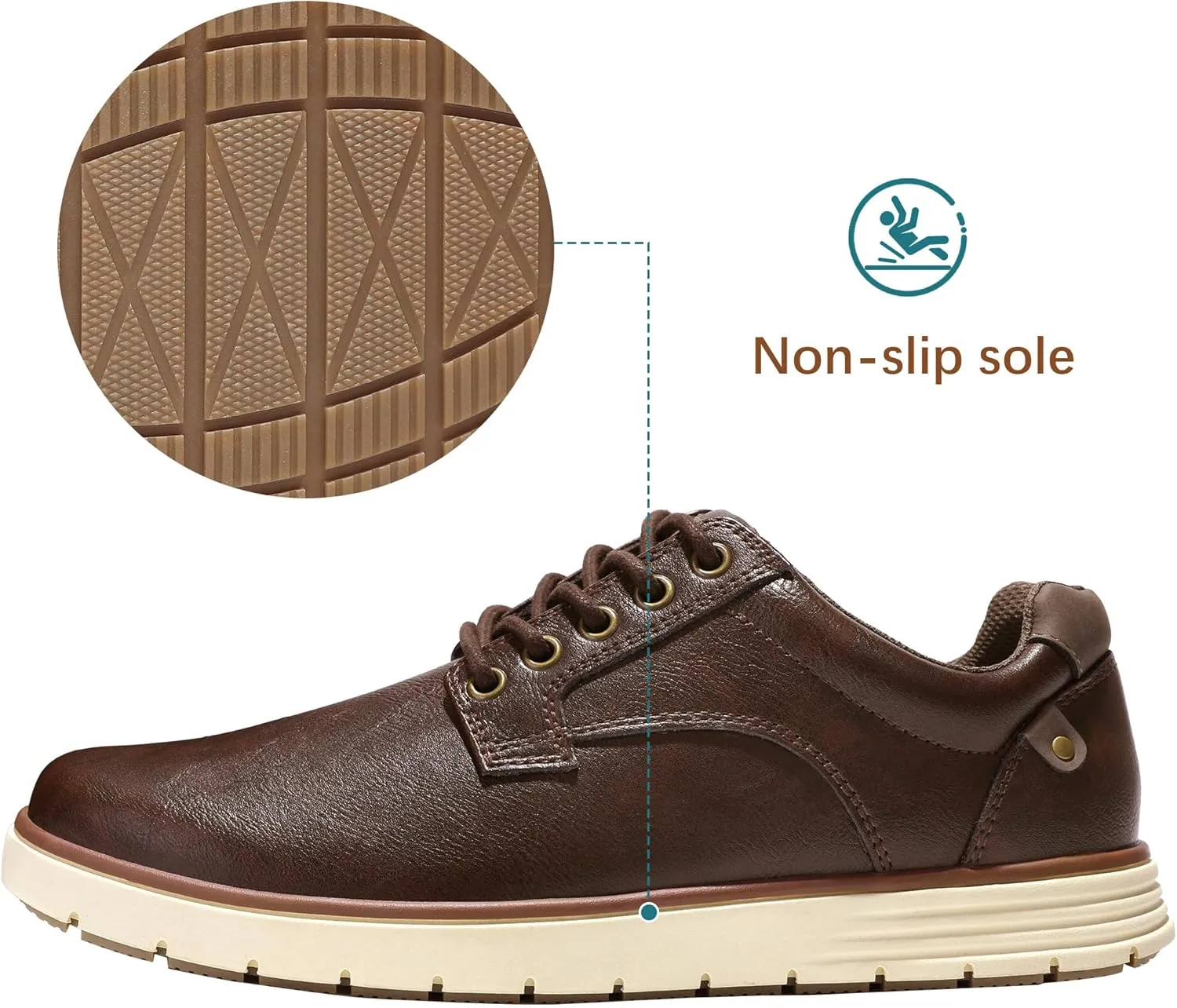 Men's Casual Dress Sneakers Lace Up Formal Oxfords Dress Shoes for Men Slip-on Comfortable Brown Shoes for Bussiness/Travel/Work