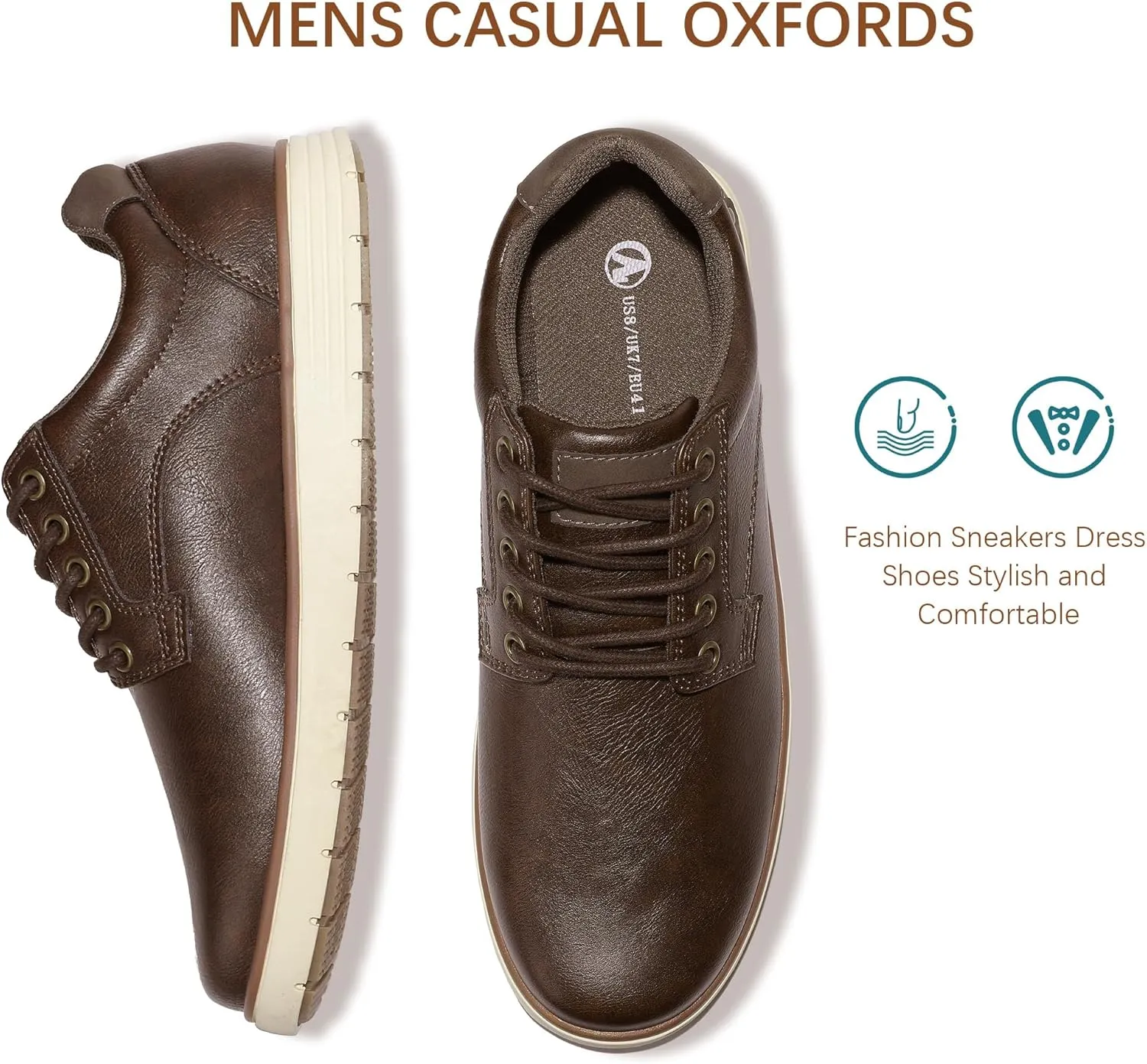 Men's Casual Dress Sneakers Lace Up Formal Oxfords Dress Shoes for Men Slip-on Comfortable Brown Shoes for Bussiness/Travel/Work