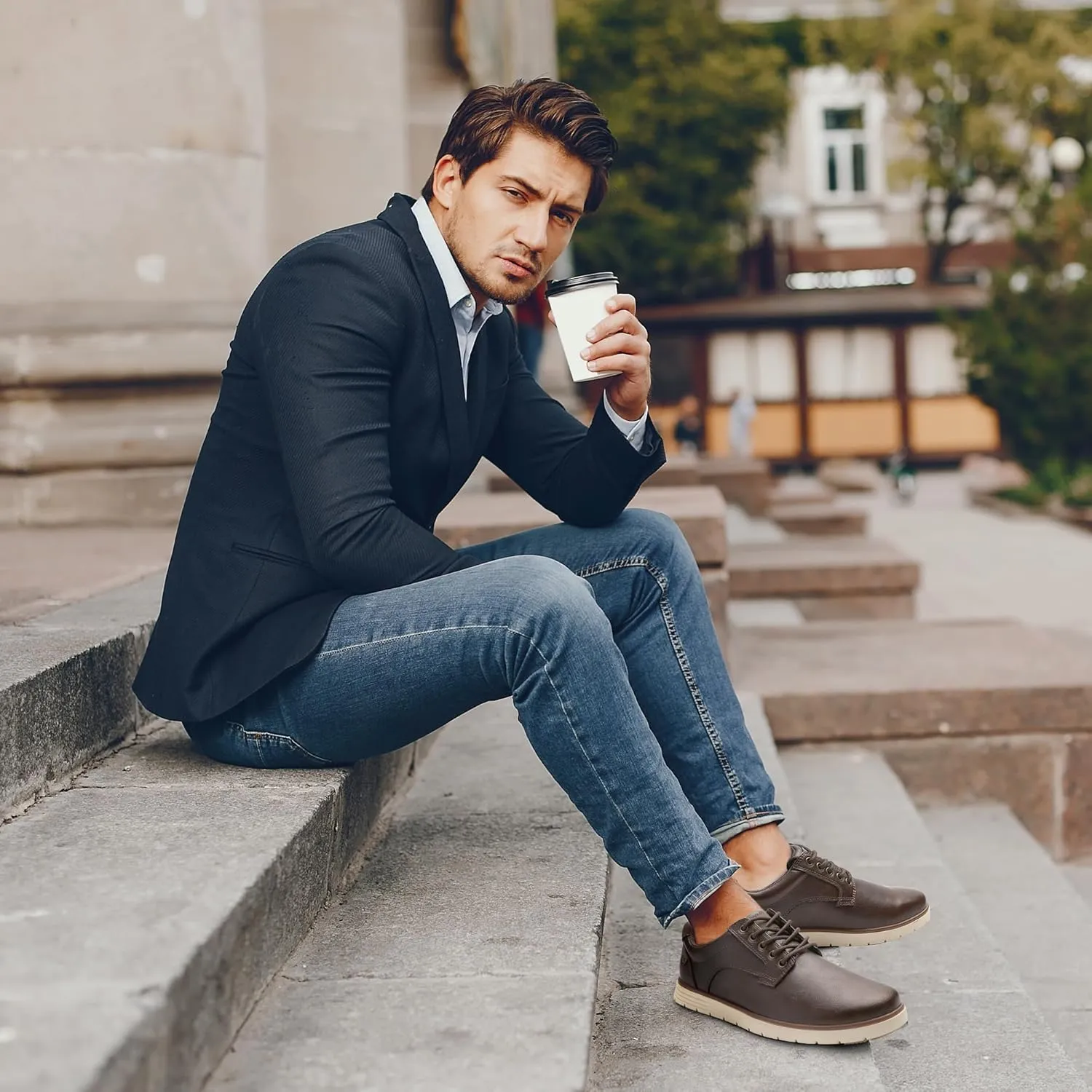 Men's Casual Dress Sneakers Lace Up Formal Oxfords Dress Shoes for Men Slip-on Comfortable Brown Shoes for Bussiness/Travel/Work