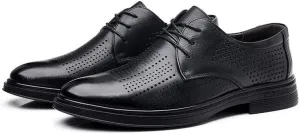 Men's Classic Lace Up Low Top Leather Dress Shoes Mesh Breathable Comfortable Walking Shoes