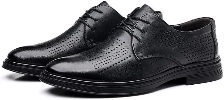 Men's Classic Lace Up Low Top Leather Dress Shoes Mesh Breathable Comfortable Walking Shoes