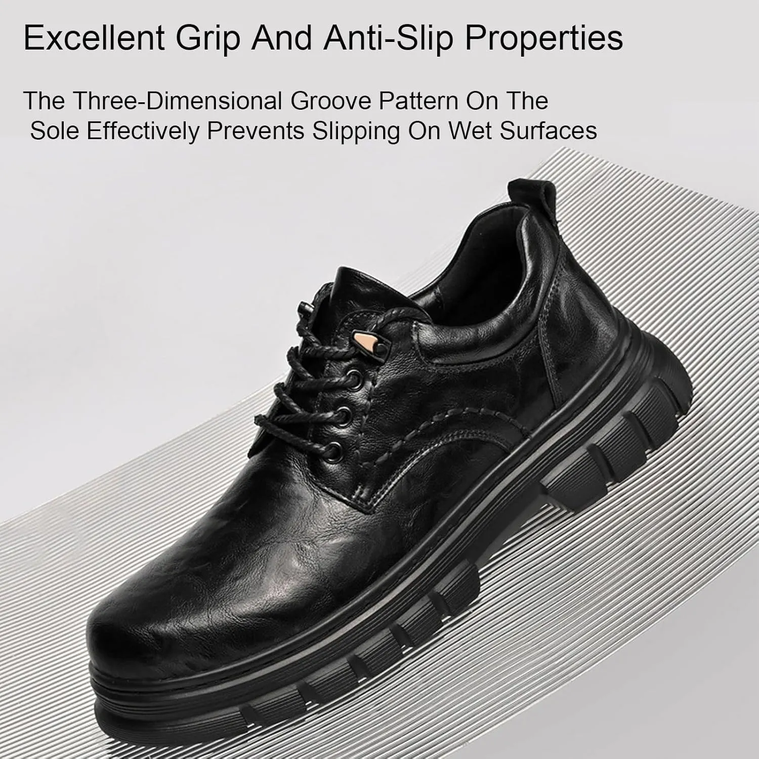 Men's Genuine Leather lace-up Platform Oxford Shoes Retro Round Toe Non-Slip Lug Sole Slip-on Dress Derby Shoes for Driving Office Leather Shoes