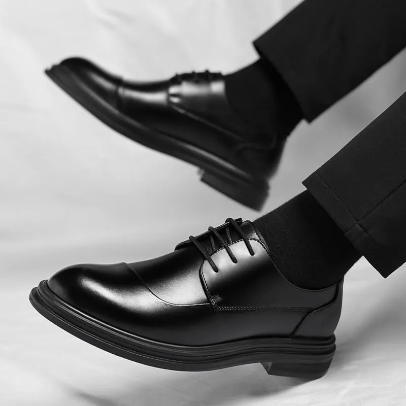 Men's Genuine Leather Platform Slip-On Oxfords Office Working Shoes Business Formal Wedding Party Shoes Flat Penny Derby for Dating Business Party