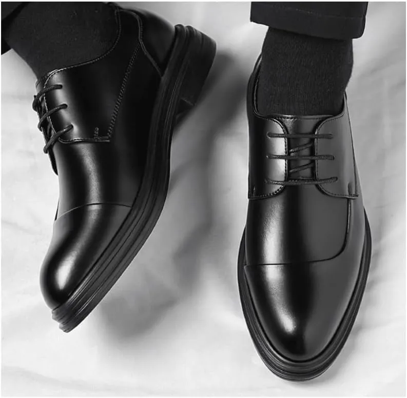 Men's Genuine Leather Platform Slip-On Oxfords Office Working Shoes Business Formal Wedding Party Shoes Flat Penny Derby for Dating Business Party
