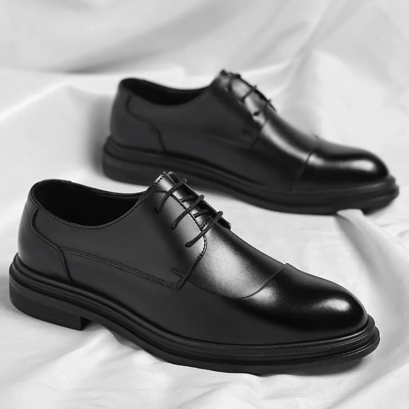 Men's Genuine Leather Platform Slip-On Oxfords Office Working Shoes Business Formal Wedding Party Shoes Flat Penny Derby for Dating Business Party