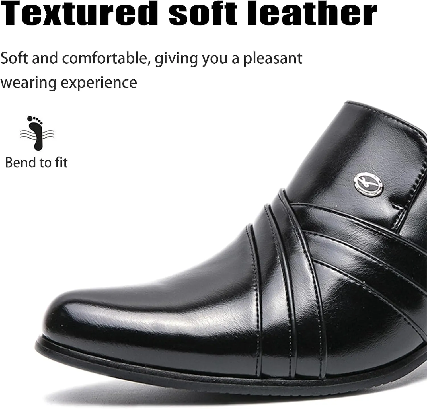 Men's Leather Pointed Toe Block Heels Slip-on Oxford Shoes Comfort Medium Chunky Heels Retro Low Top Dress Prom Shoes for Wedding Business Work Dating
