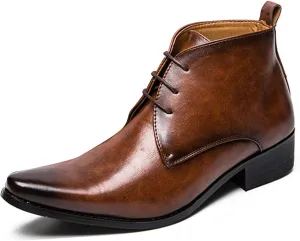 Men's Leather Pointed Toel Lace up retro Oxford Chelsea Boots Fashion Mid Top Comfort Non-Slip Chunky Heel Dress chukka Ankle Booties For causal Work Business Wedding Formal