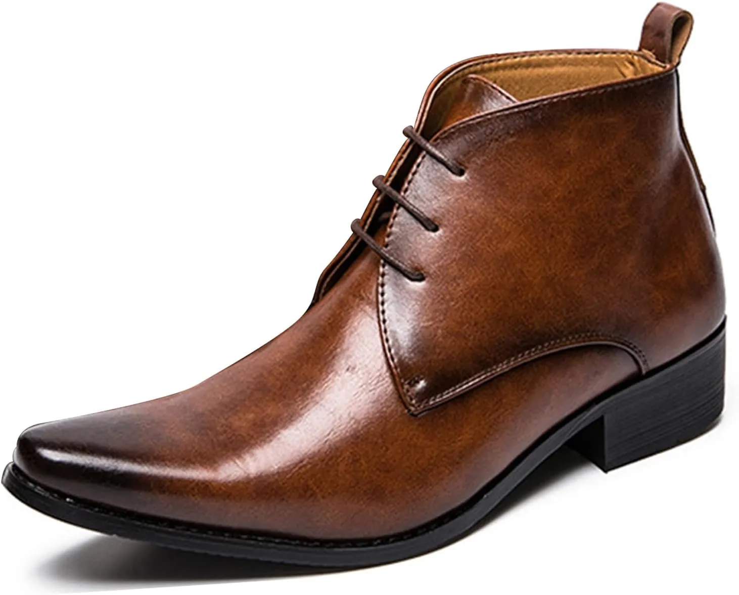 Men's Leather Pointed Toel Lace up retro Oxford Chelsea Boots Fashion Mid Top Comfort Non-Slip Chunky Heel Dress chukka Ankle Booties For causal Work Business Wedding Formal