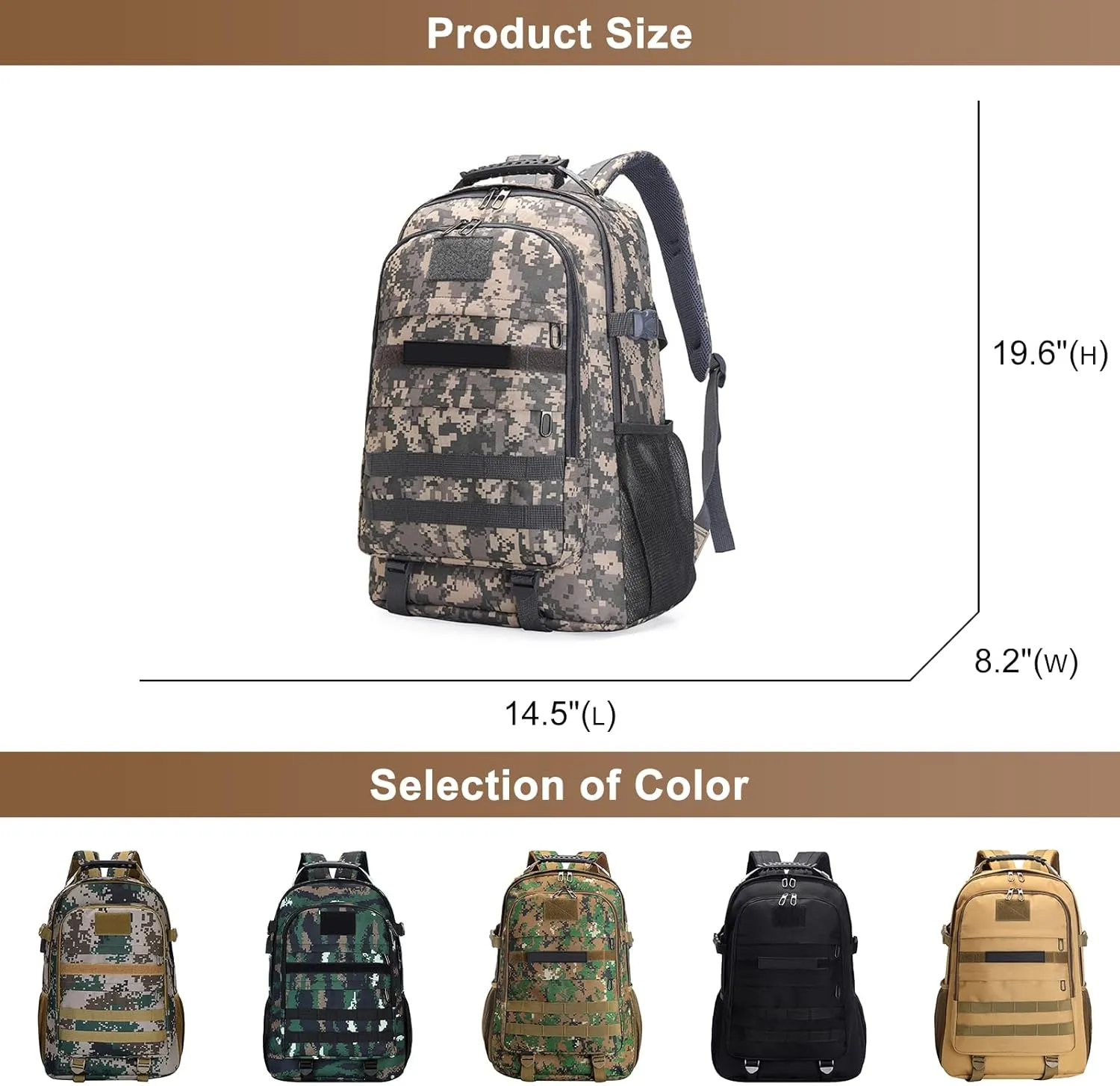 Men's Oxford Cloth Tactical Backpack 40L Outdoor Camping Rucksack Large Capacity Hiking Travel Daypack (A/Multicolor)