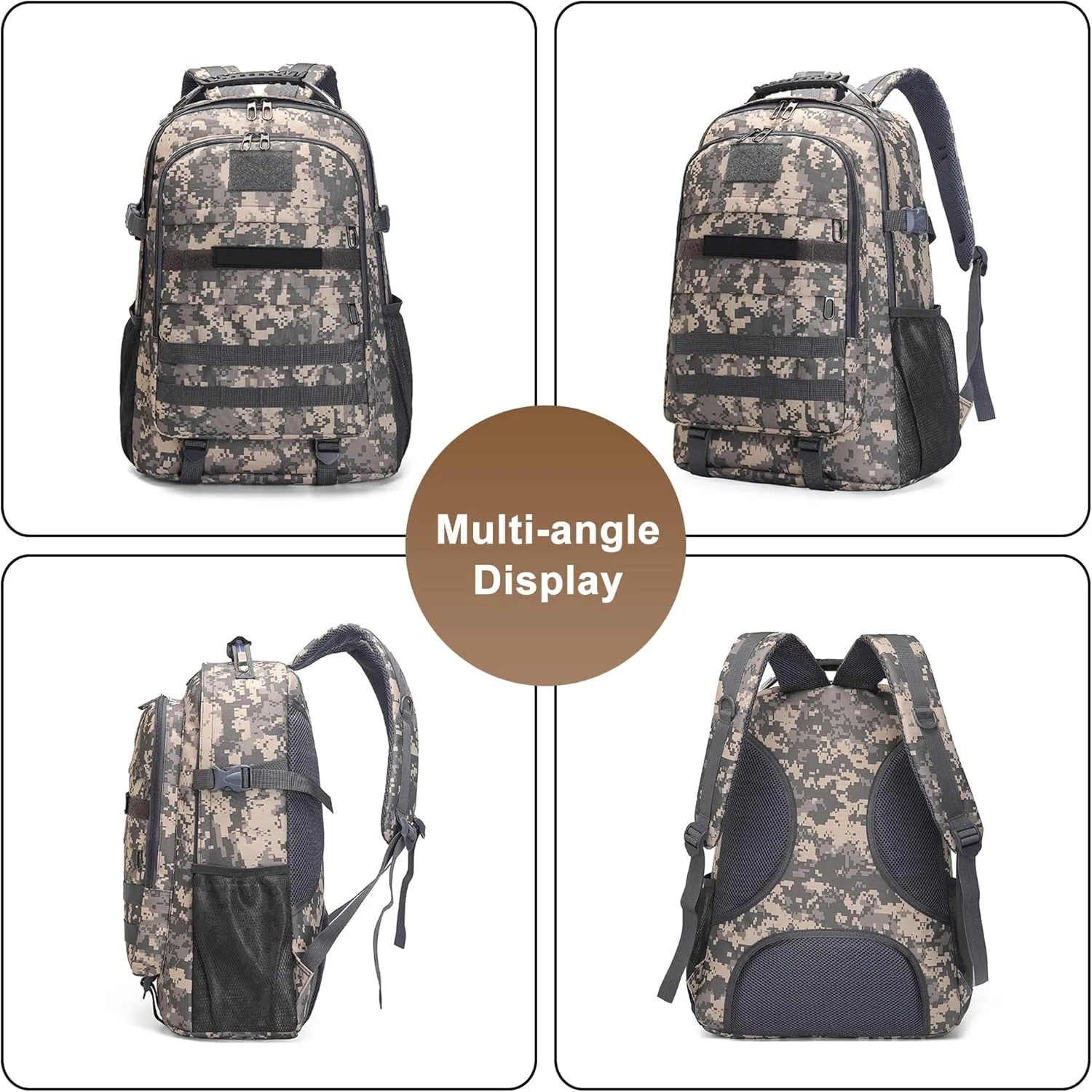 Men's Oxford Cloth Tactical Backpack 40L Outdoor Camping Rucksack Large Capacity Hiking Travel Daypack (A/Multicolor)