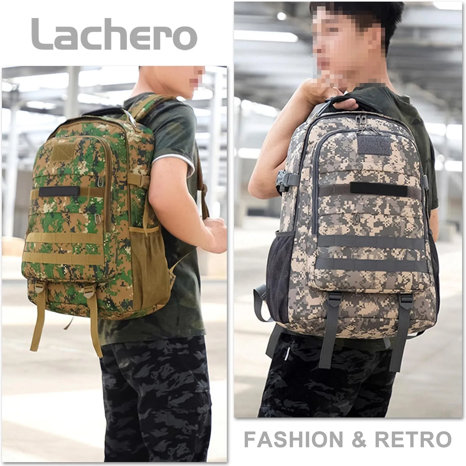 Men's Oxford Cloth Tactical Backpack 40L Outdoor Camping Rucksack Large Capacity Hiking Travel Daypack (A/Multicolor)