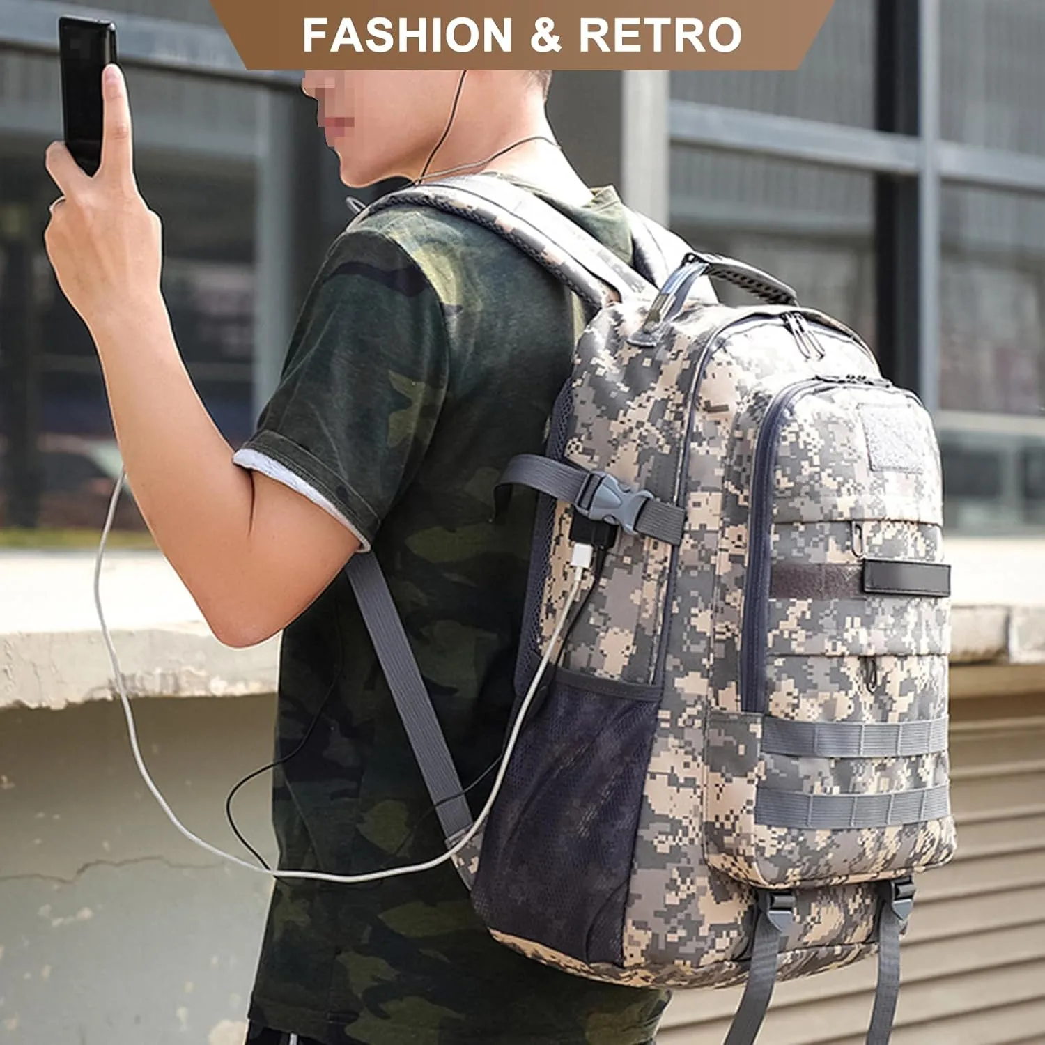 Men's Oxford Cloth Tactical Backpack 40L Outdoor Camping Rucksack Large Capacity Hiking Travel Daypack (A/Multicolor)