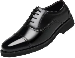 Men’s Oxford Dress Shoes, Genuine Leather Black Cap Toe Lace-Up Formal Business Shoes with Monk Strap Style Slip Resistant Platform for Wedding Office