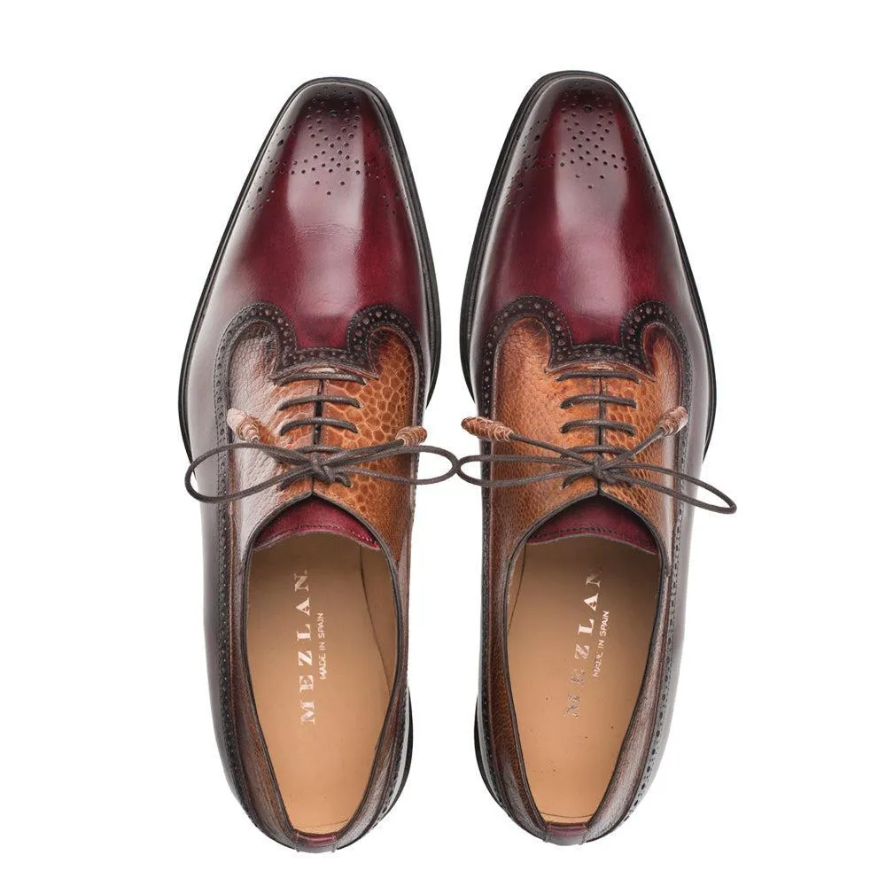 Mezlan SX4868-P Men's Shoes Burgundy & Camel Exotic Ostrich / Calf-Skin Leather Oxford (MZS3509)