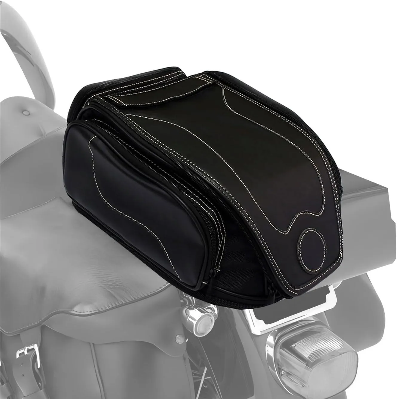 MZS Motorcycle Tail Bag, 27L Expandable Motorcycle Travel Luggage Bag, Rack Trunk Helmet Rear Seat Storage Compatible with Sportster Road King Electra Street Glide Softail Dyna Rebel Vulcan Shadow