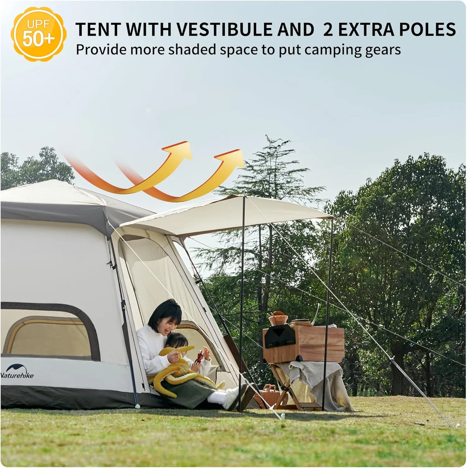 Naturehike Ango Camping Tent,3 Person 4 Person Instant Cabin Tent,Easy Setup Pop up Tents for Camping,3-4 People Family Camp Tent