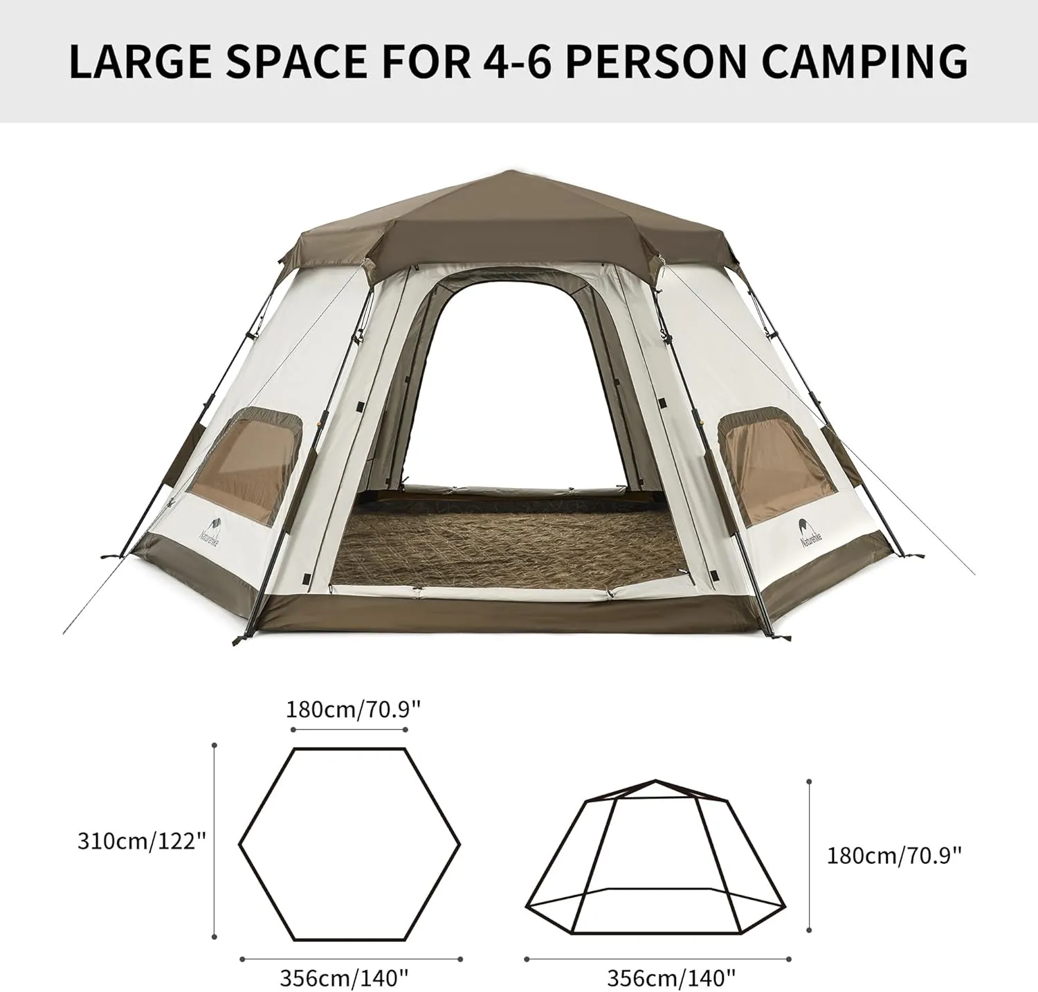 Naturehike Ango Camping Tent,3 Person 4 Person Instant Cabin Tent,Easy Setup Pop up Tents for Camping,3-4 People Family Camp Tent