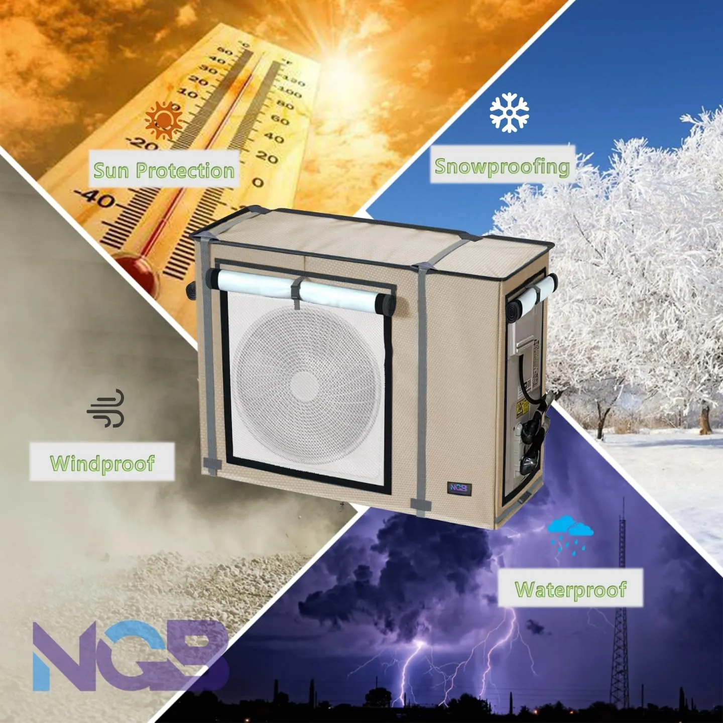 NGB Mini Split Cover for Air Conditioner, 32.3" L x 13.7" W x 24" H, AC Protector for 9000-12000 BTU