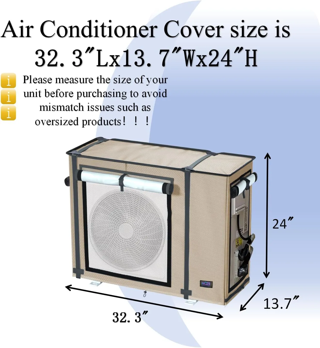 NGB Mini Split Cover for Air Conditioner, 32.3" L x 13.7" W x 24" H, AC Protector for 9000-12000 BTU