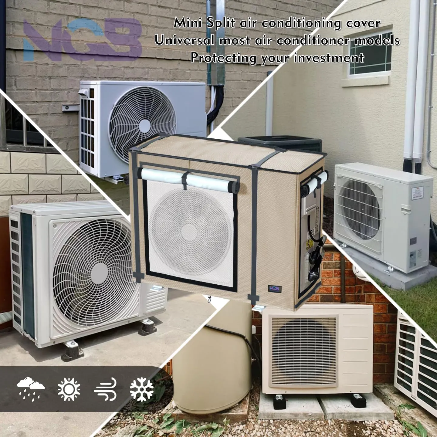 NGB Mini Split Cover for Air Conditioner, 32.3" L x 13.7" W x 24" H, AC Protector for 9000-12000 BTU