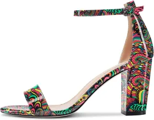 NobleOnly Women Chunky Block High Heels Peep Open Toe Sandals Ankle Strap Cute Dress Wedding Clear Shoes 3 Inches Heel