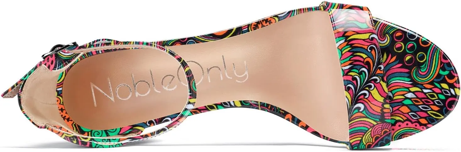 NobleOnly Women Chunky Block High Heels Peep Open Toe Sandals Ankle Strap Cute Dress Wedding Clear Shoes 3 Inches Heel