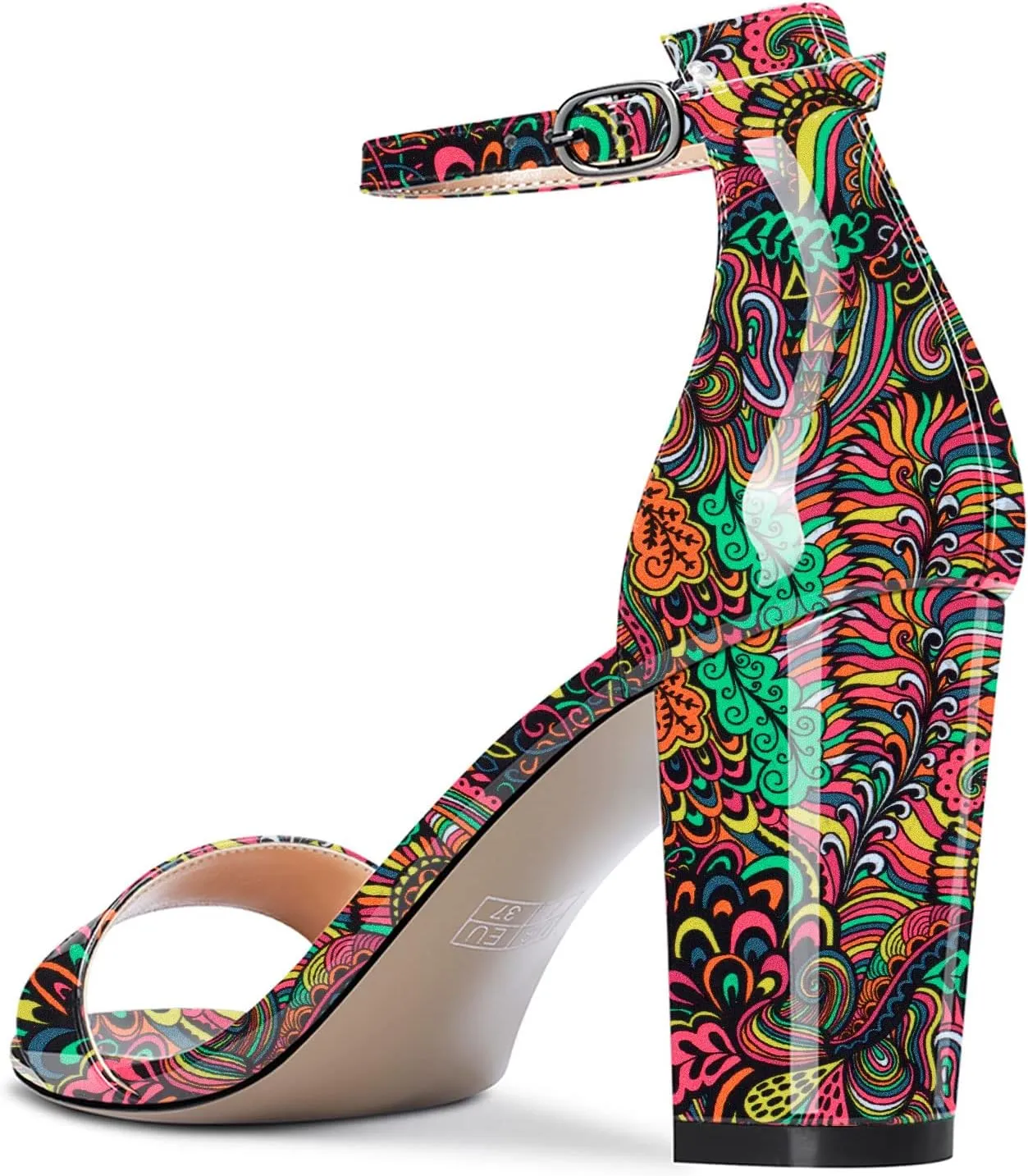 NobleOnly Women Chunky Block High Heels Peep Open Toe Sandals Ankle Strap Cute Dress Wedding Clear Shoes 3 Inches Heel