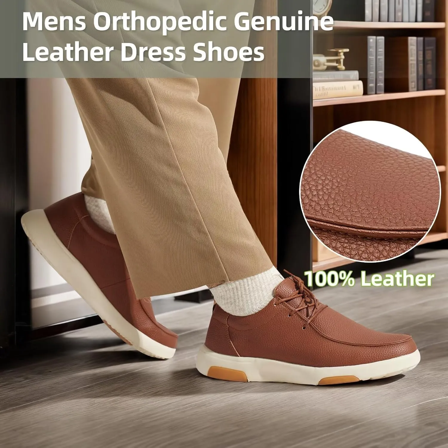 OrthoComfoot Men's Orthopedic Leather Dress Walking Shoes: Casual Plantar Fasciitis Fashion Sneakers with Arch Support, Comfortable Orthotic Business Work Oxfords for Foot and Heel Pain Relief