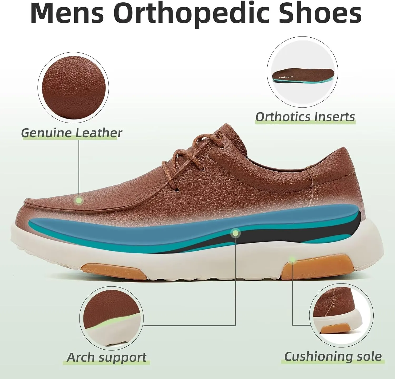OrthoComfoot Men's Orthopedic Leather Dress Walking Shoes: Casual Plantar Fasciitis Fashion Sneakers with Arch Support, Comfortable Orthotic Business Work Oxfords for Foot and Heel Pain Relief