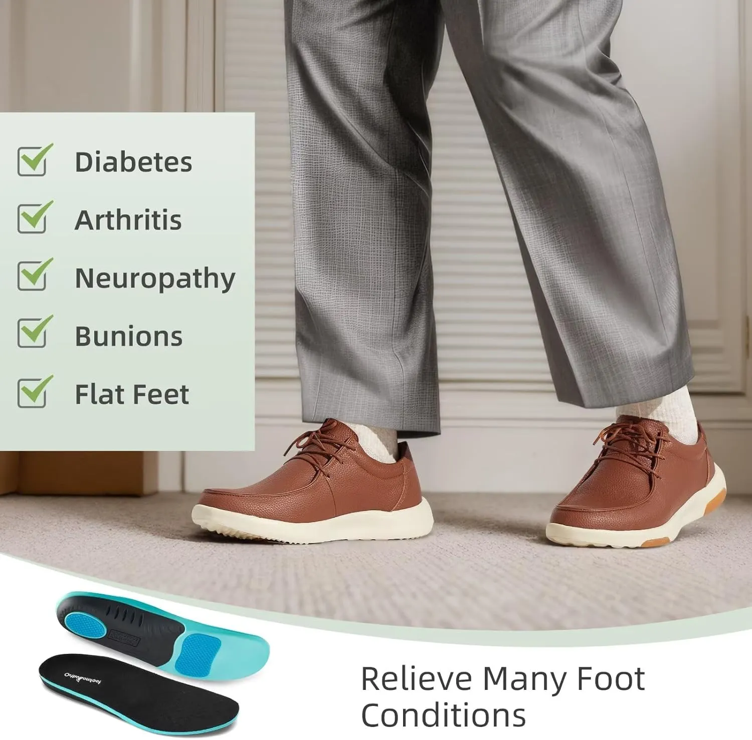 OrthoComfoot Men's Orthopedic Leather Dress Walking Shoes: Casual Plantar Fasciitis Fashion Sneakers with Arch Support, Comfortable Orthotic Business Work Oxfords for Foot and Heel Pain Relief