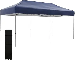 Outsunny 10' x 20' Pop Up Canopy Tent, Instant Sun Shelter with 3-Level Adjustable Height, Easy up Outdoor Tent for Parties with Wheeled Carry Bag for Garden, Patio, Dark Blue