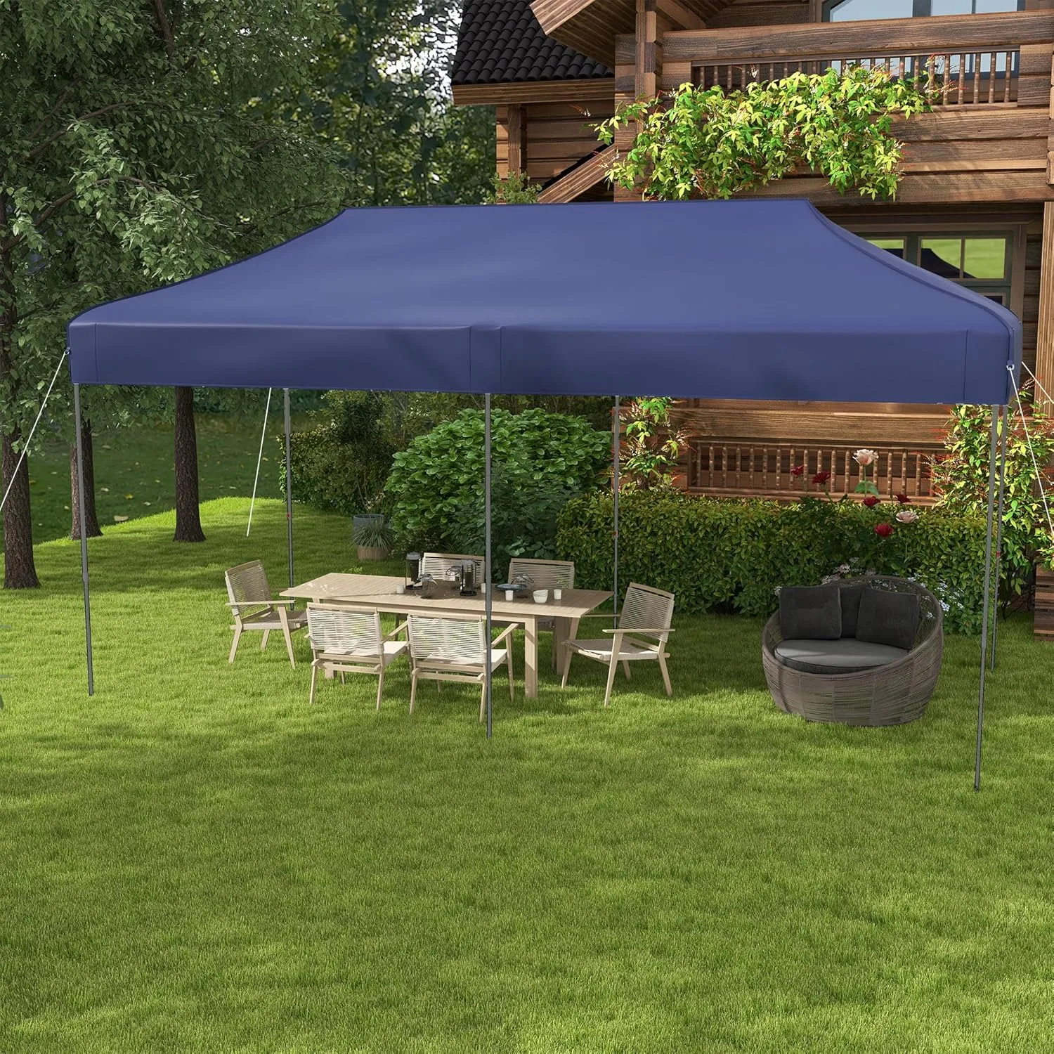 Outsunny 10' x 20' Pop Up Canopy Tent, Instant Sun Shelter with 3-Level Adjustable Height, Easy up Outdoor Tent for Parties with Wheeled Carry Bag for Garden, Patio, Dark Blue