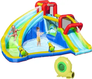 Outsunny 5-in-1 Inflatable Water Slide Kids Bounce House Water Park with Trampoline Pool, Carry Bag 450W Air Blower