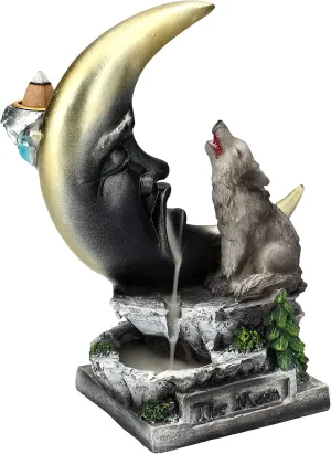 Pacific Giftware Howling Wolf Moon Backflow Incense Burner Fantasy Figurine