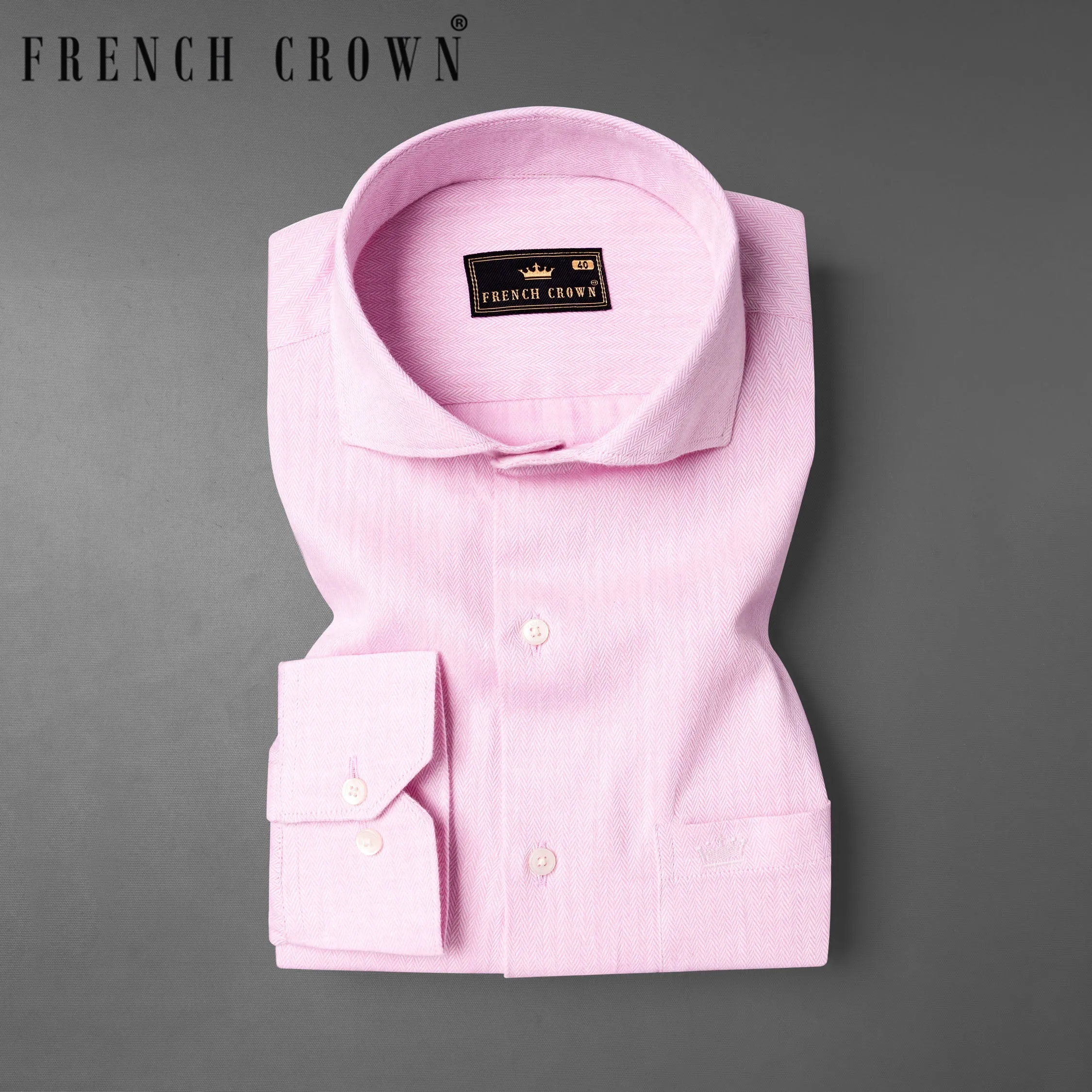 Pale Rose Pink Herringbone and Tencel rich Shirt