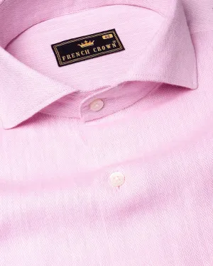 Pale Rose Pink Herringbone and Tencel rich Shirt