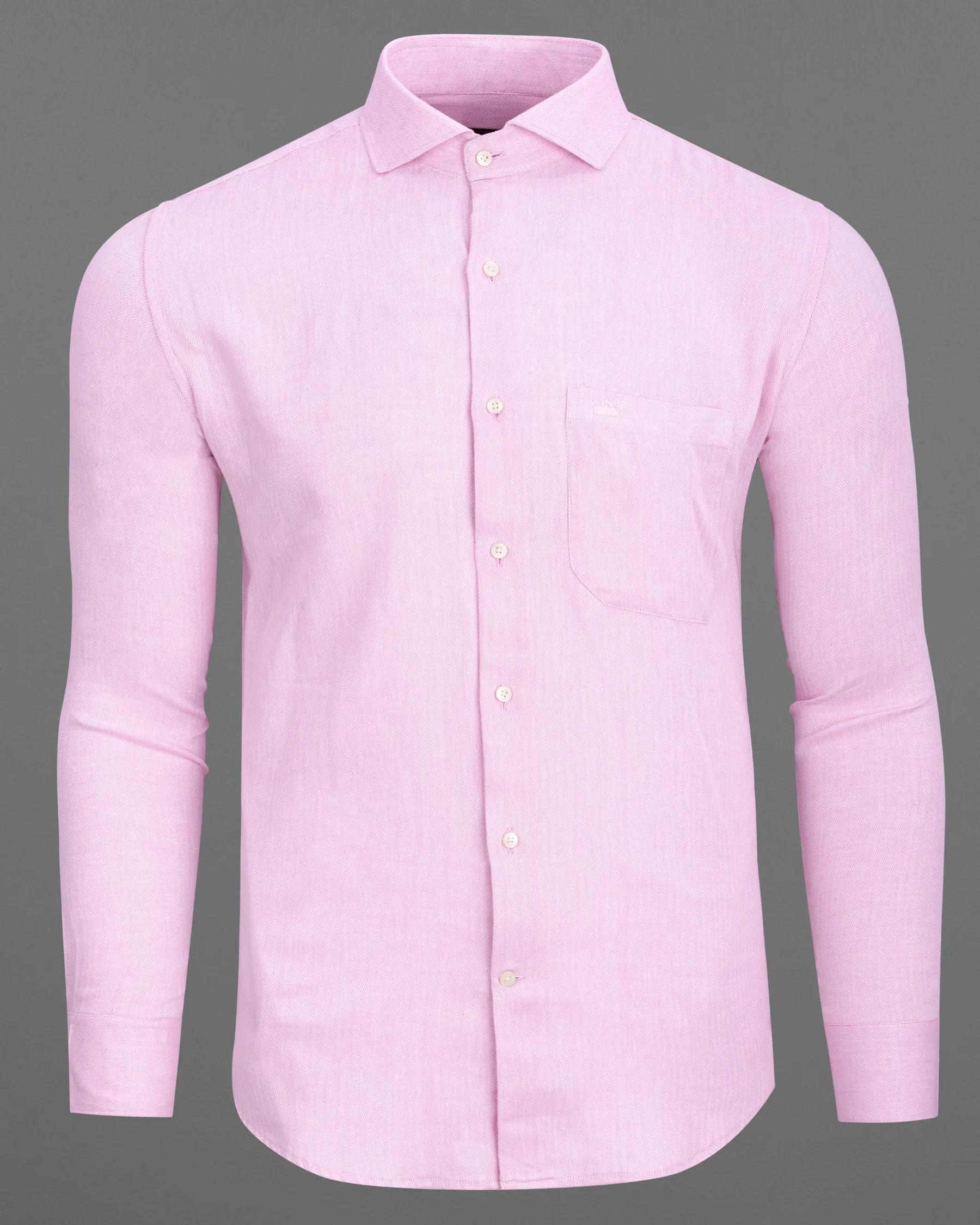 Pale Rose Pink Herringbone and Tencel rich Shirt