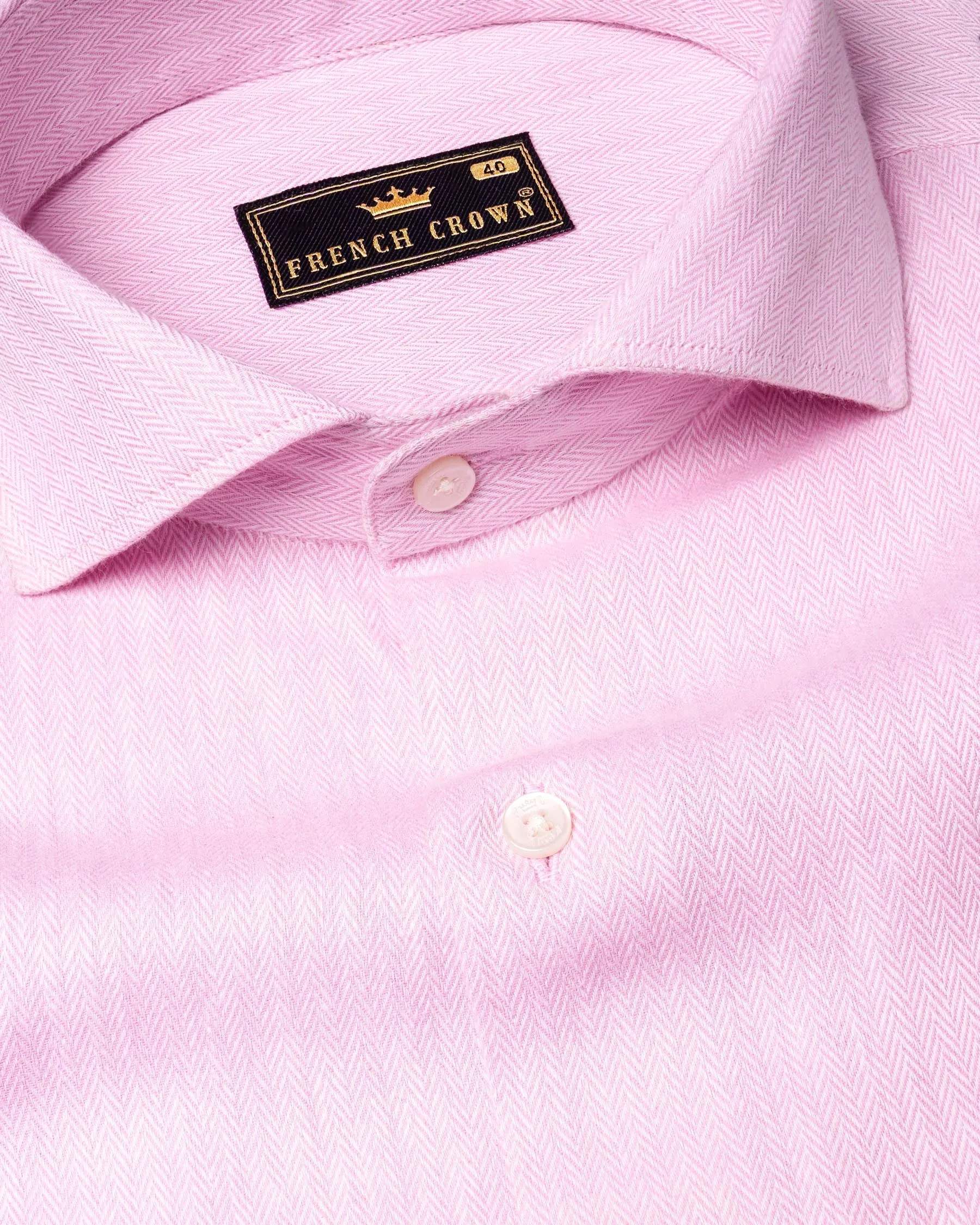 Pale Rose Pink Herringbone and Tencel rich Shirt