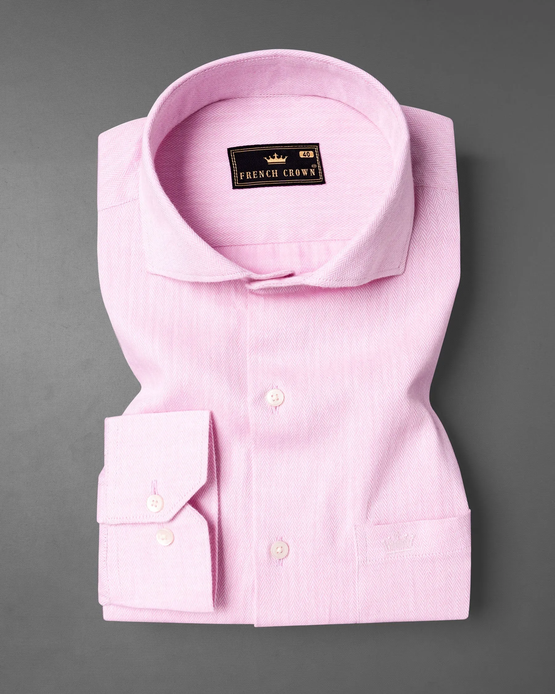 Pale Rose Pink Herringbone and Tencel rich Shirt