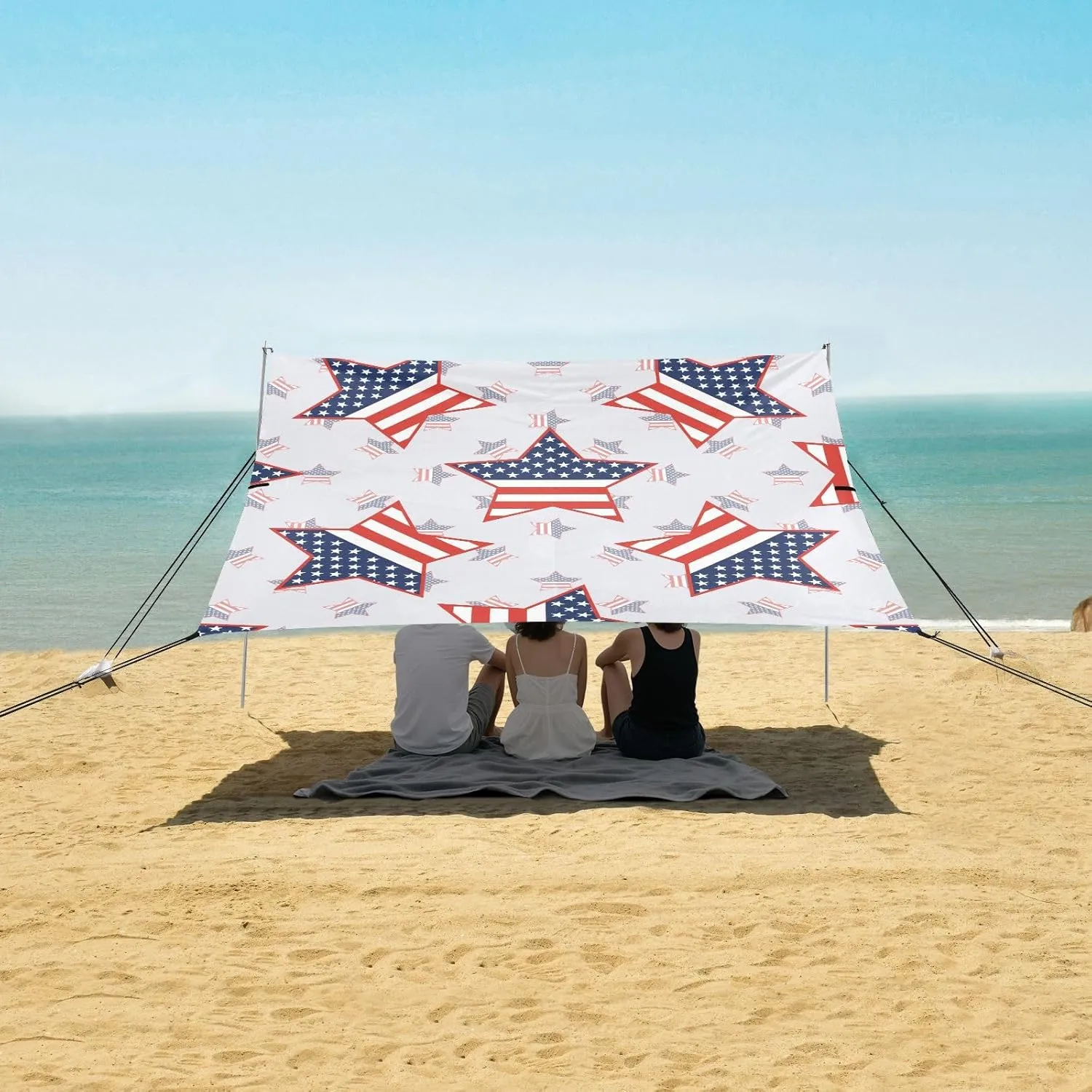 Patriotic American Stars Pattern Beach Camping Tent Sun Shelter for Whole Family, Beach Shade Canopy with UPF50  UV Protection,Easy Set Up and Carry,Outdoor Shade for Trips, Fishing, Backyard F